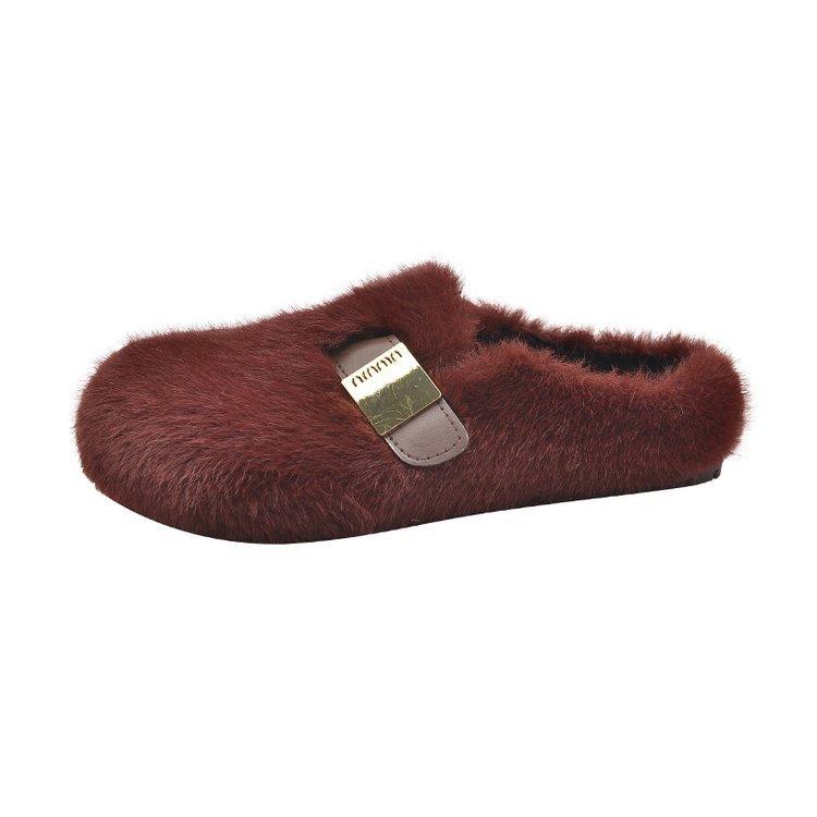 Mao Mao Hausschuhe Damenbekleidung 2024 neu Herbst und Winter Einschlupf High-End Nerz Plüsch Taschenkopf Baumwolle Halbschuhe