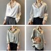 Spring Fashion Button Up Satin Silk Shirt Vintage Blouse Women White Tops Lady Long Sleeves Female Loose Street Shirts