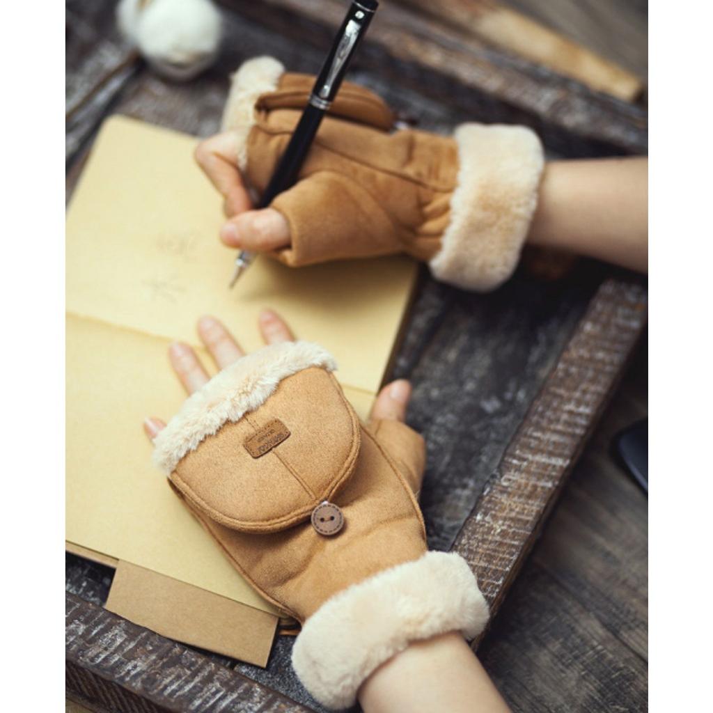 Cycling Gloves, Women's, Warm, Velvet, Thick, Flip, Half Finger Gloves