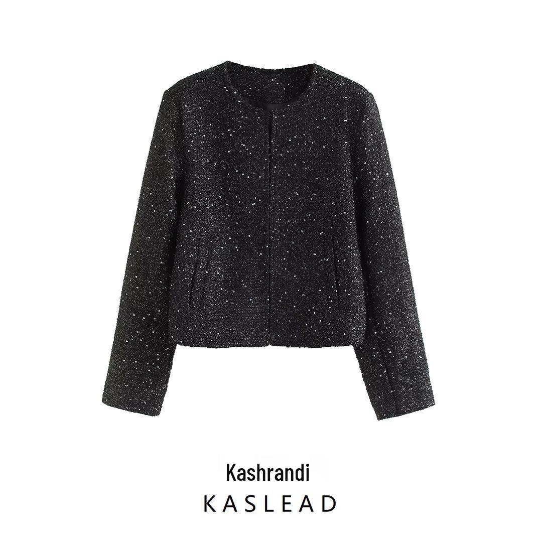 

2024 Autumn Women s European & American Style Sequined Textured Blazer Small