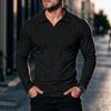 Men's Long Sleeve Polo Sweatshirt, Solid Color Athletic Casual Top, Polyester Spandex Blend