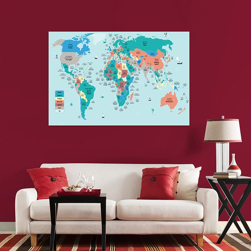 Literal Translation World Map Poster, Educational Meaning of Names Wall Art for Office Home Decor, Creative Geography Canvas Print Gift