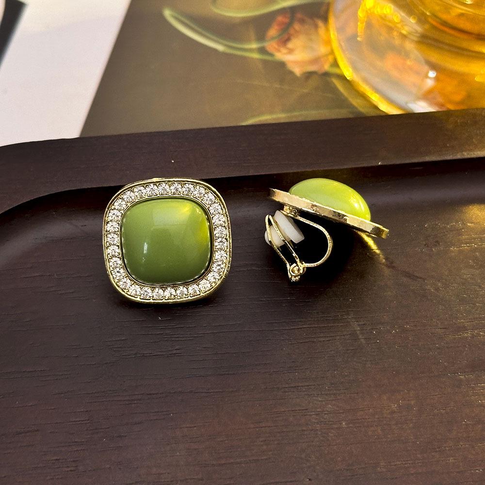 Korean Rhinestone Geometric Square Ear Clips - No Piercing Required, Luxurious & Versatile Simple Earrings