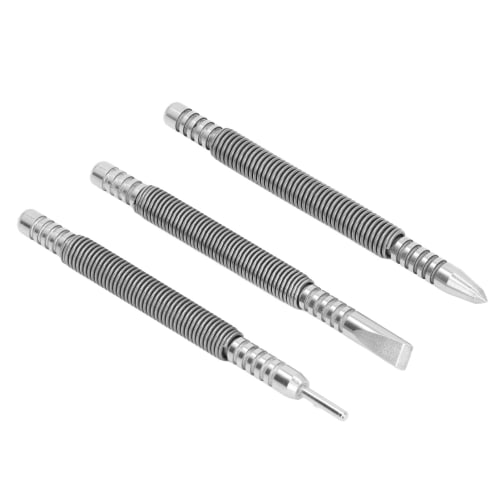 Set of 3 Spring Nails, Spring-Loaded Nails, Carbon Steel Spring-Loaded Design, 3500 PSI Shock Nail Set & Counterpunch for Wood, Metal, and Glass
