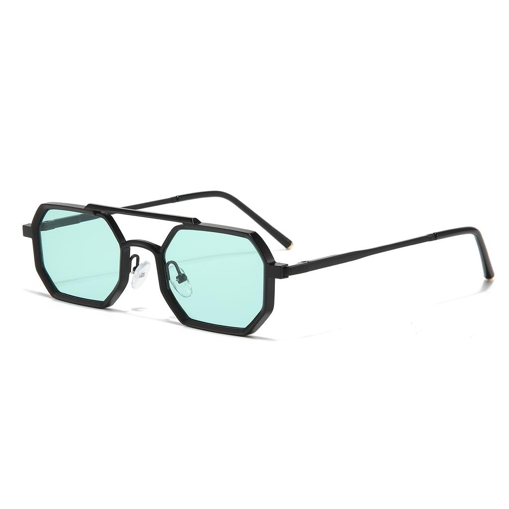 Retro Double Bridge Men's Polygonal Square Sunglasses Metal Frame Fashion HD Lens Glasses Women's Outdoor Driving Fishing