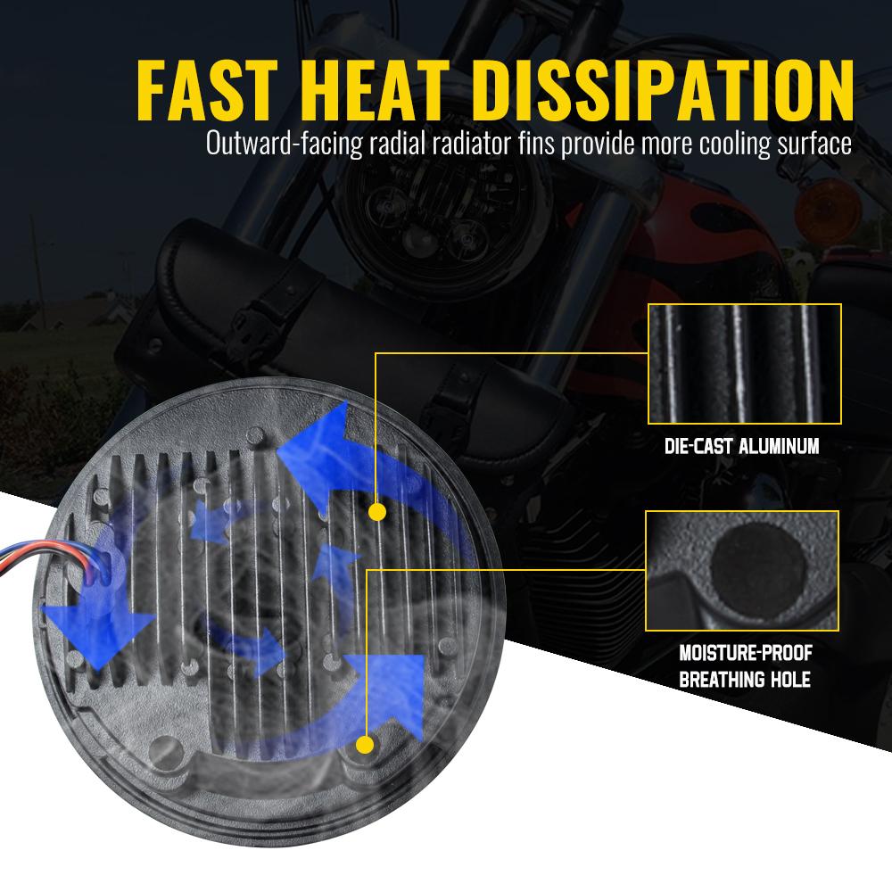 5.75 Inch Motorcycle LED Headlight Black Faro Moto Light White Angel Eyes For Dyna Sportster Softail 5 3/4" Led Moto Headlamp