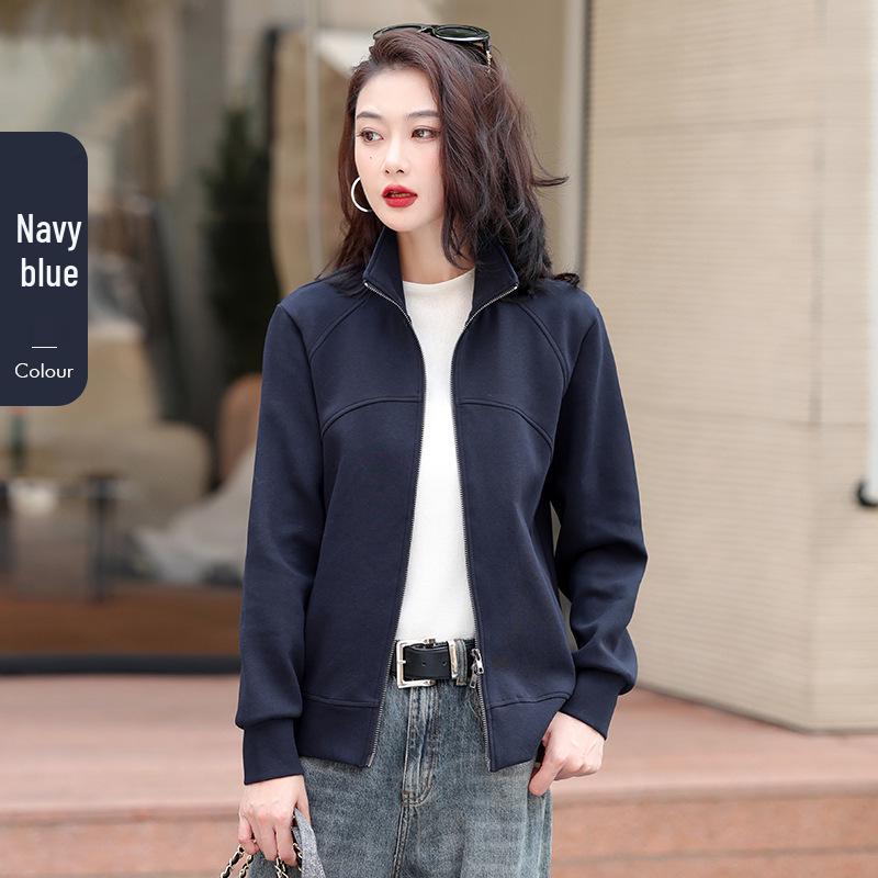 2025 Versatile Women's Stand-up Collar Double Zipper Cardigan: Casual Long Sleeve Sports Jacket
