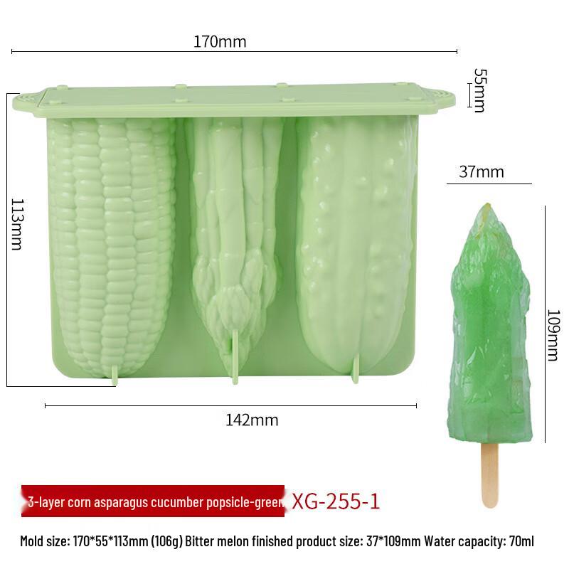 Baijie Silicone Popsicle Mold - 3-Cavity Corn, Asparagus & Cucumber Shapes