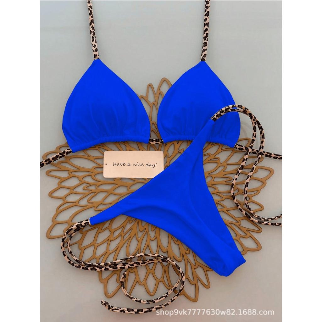 Ladies' Fashion Leopard Print Lace Up Bikini Swimsuit, Beach Vacation Set