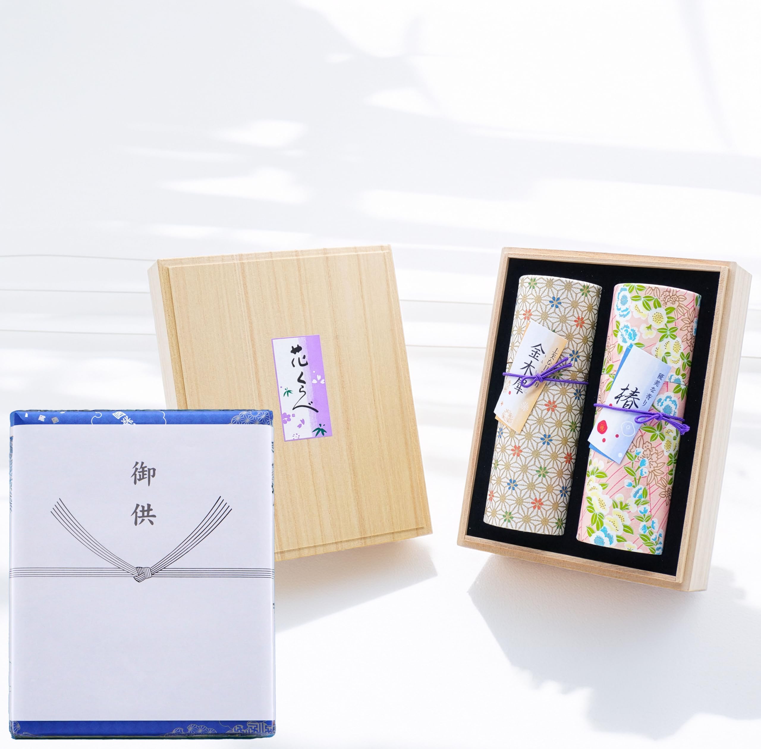 Eirakuya Kinkosai and Yubi Incense Sticks, Set of 2, Red Plum and Cherry Blossom Scents, Gift Box, Funeral Offering