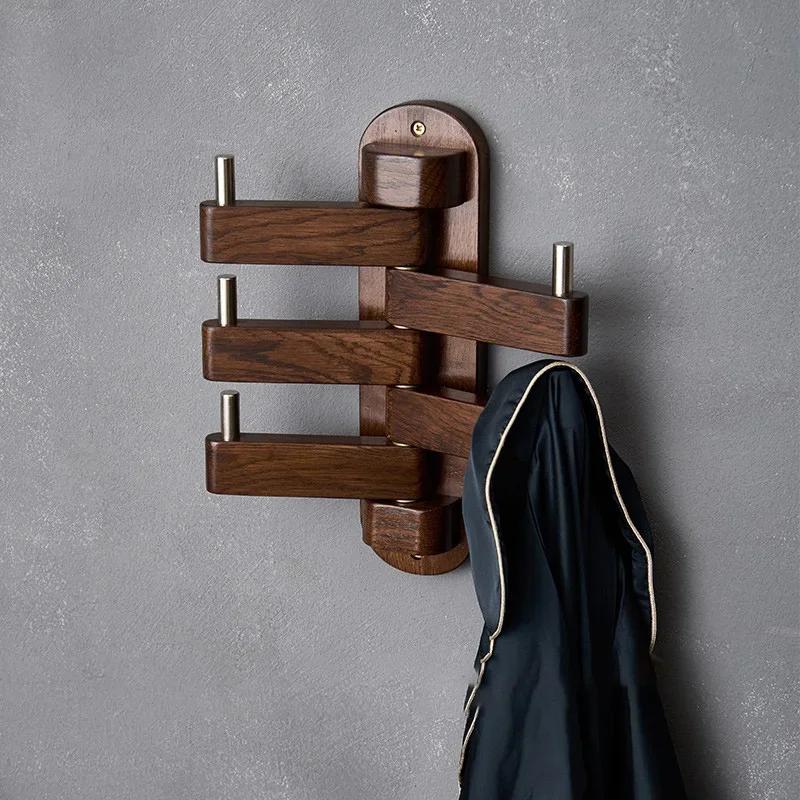 Wall Wood Coat Racks 5 Hooks Room Entrance Foldable Wall Mounted Clothes Racks Wardrobe Living Room Cabinets Hanging Accessories