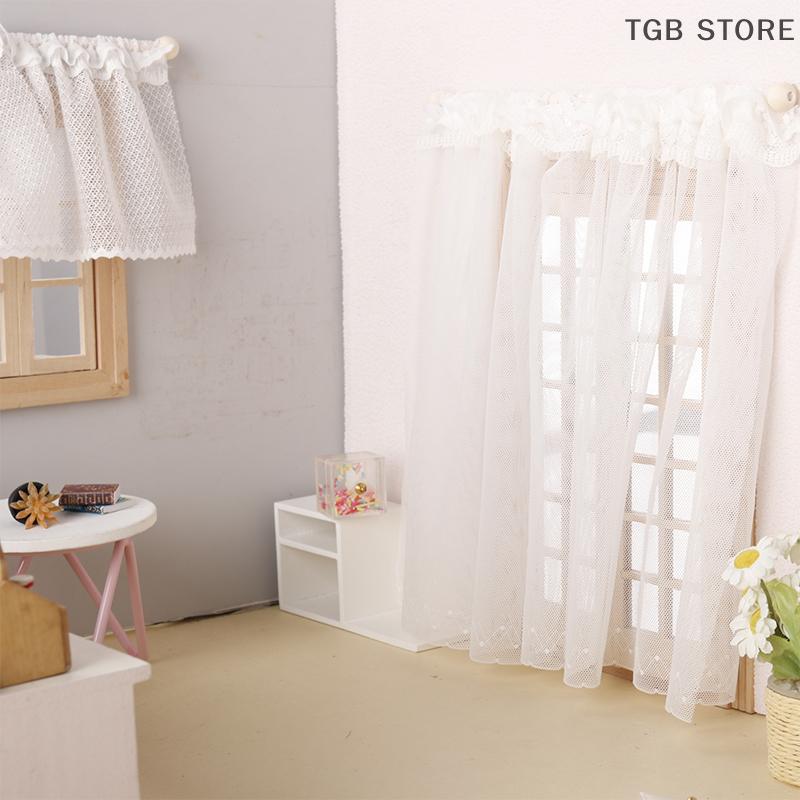 1:12 Miniature Curtain White Fabric Lace Door Curtain Window Decor Model Bedroom Living Room Furniture Decor Toy