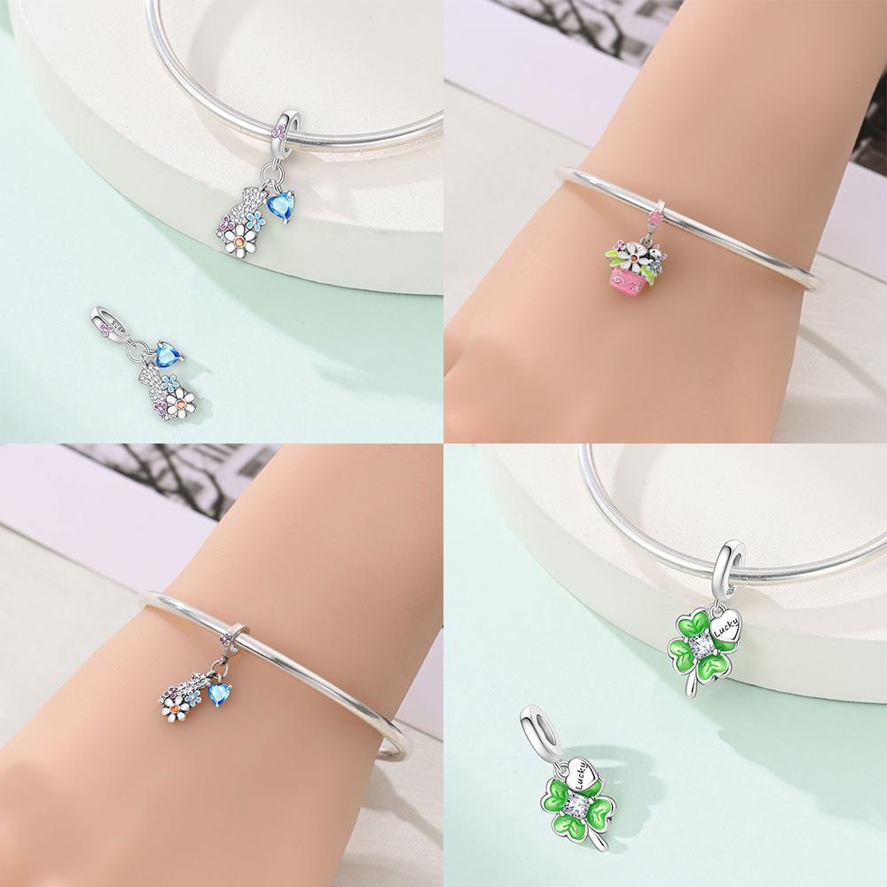 Pendants Woman Original Copper Bead Purple Flower Bellflower Cat Stars Moons Fit Bracelet Women Gift Jewelry Accessory Set