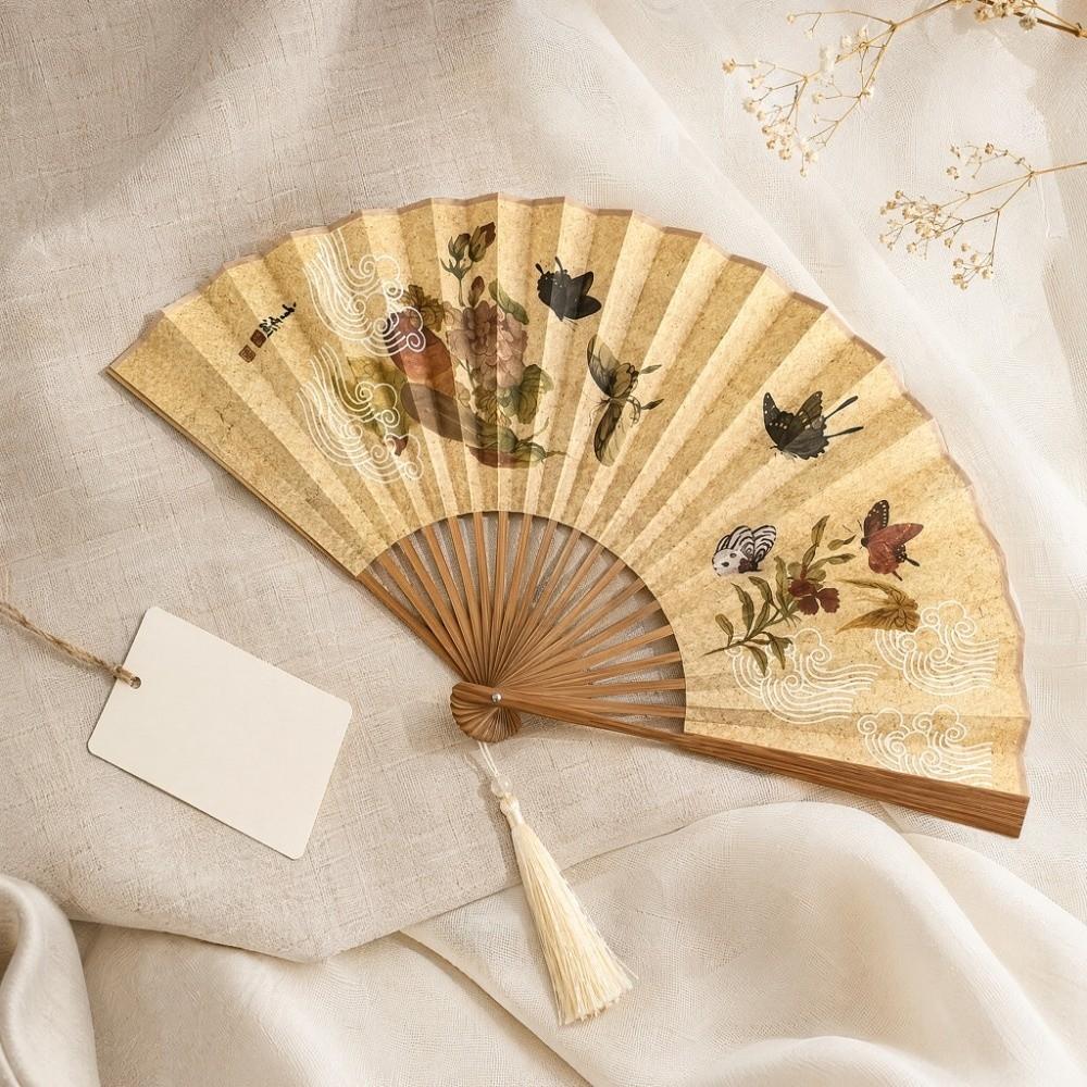 Double Sided Folding Hand Fan Bamboo Frame Retro Handheld Fan Summer Dance Fan  Hanfu Cheongsam