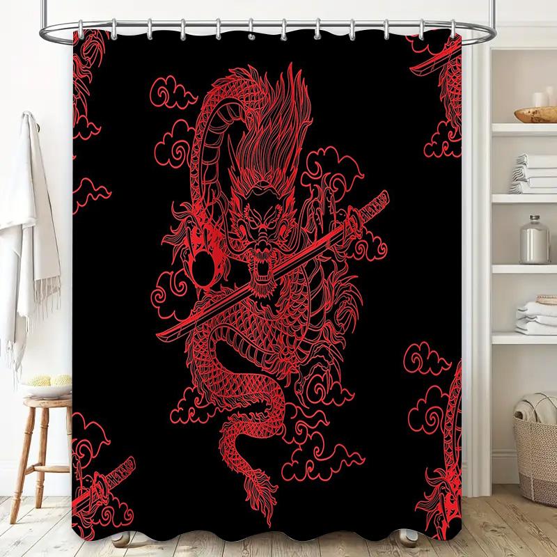 Dragon Shower Curtain Japanese Art Mythical Beast Tapestry Home Decor Washroom Divider Panel Oriental Style Bathroom Accessories