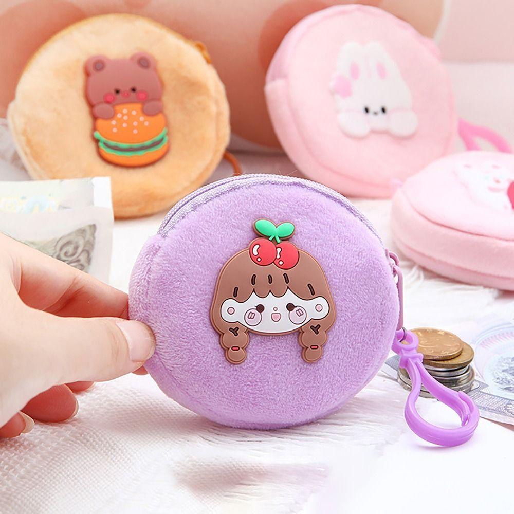 Mini Money Coin Purse Cartoon Patched Round Earphone Bag with Hook Coin Bag Male