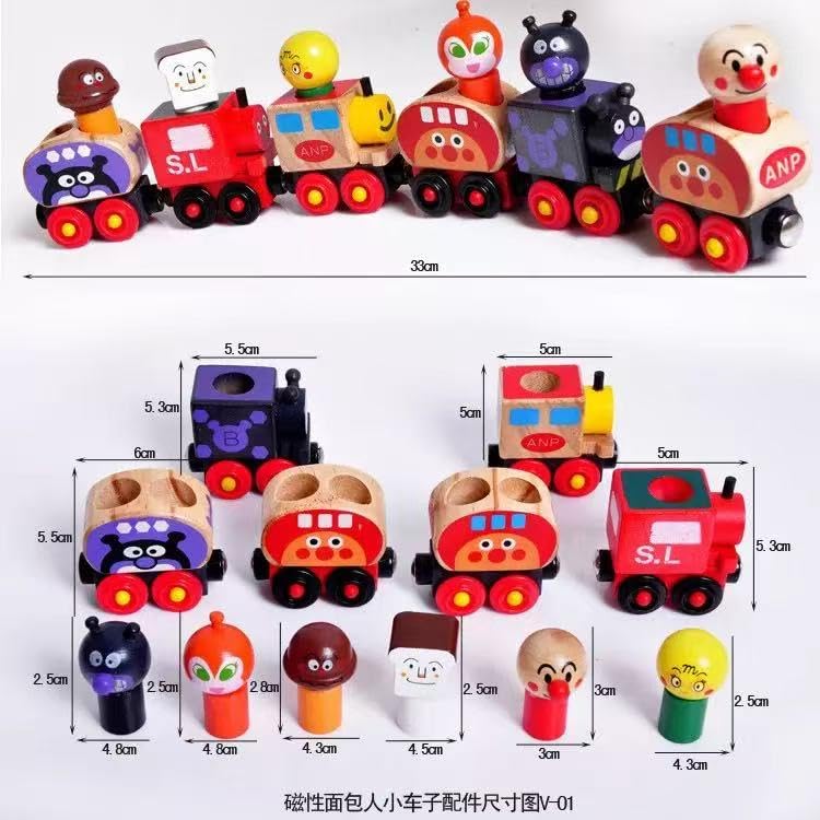 Panman Mini Train, Wooden Magnetic Assembled Toy Car, Cute Character Set, Total Length 33cm, Weight 0.35kg per Set