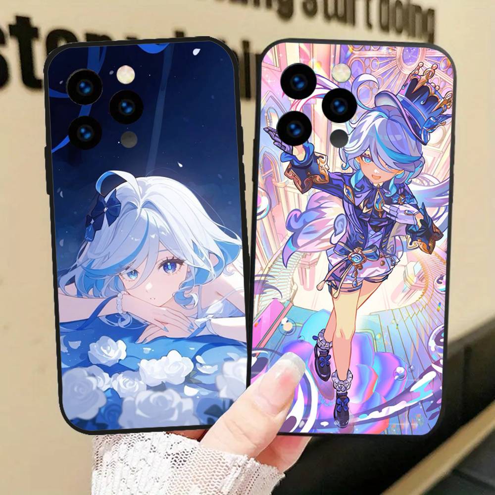 Furina Animation Game G-Genshin I-Impact Phone Case For IPhone 17 Air 16 15 14 13 Pro Max 11 12 Black Silicone Cover