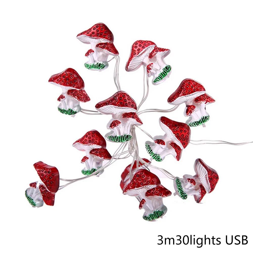 Mushroom String Light 20/30LED USB/Battery Powered Mushroom Fairy Lights for Bedroom Party Christmas Wedding Patio Decoration
