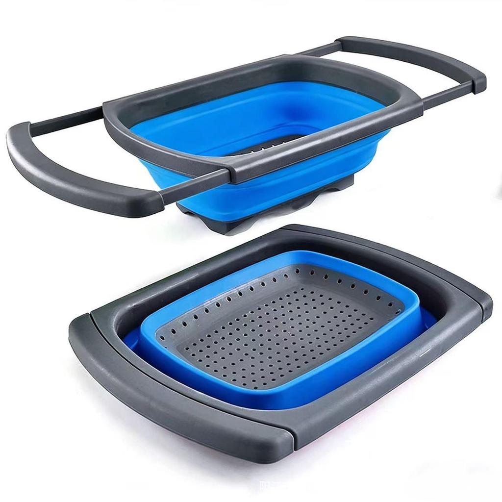 Dual-Use Folding Cutting Board & Telescopic Draining Basket for Vegetables and Fruit Washing