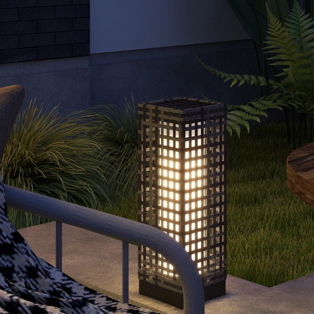 Outdoor Light with Solar Module, Automatic On-Switch, 8 h Operating Time, Rattan Look, Steel, 15.5 x 15.5 x 46 cm, Grey