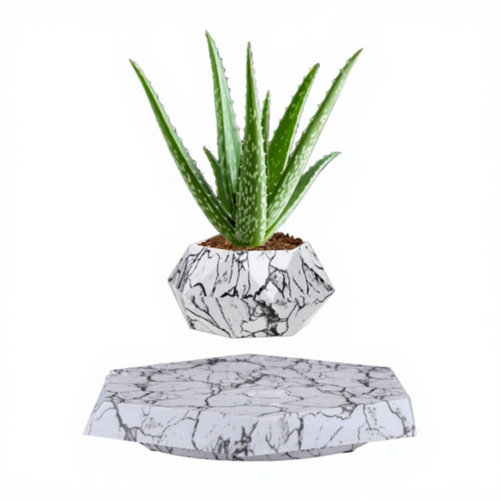 ABS Plastic Magnetic Levitation  Agriculture Marble Affordable Smart Flower Plant Pot Magnetic Levitation (Marble,Medium&250G) мраморный