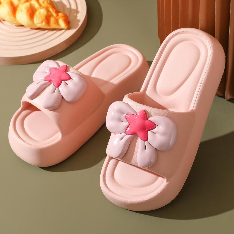 Summer thick bottom bow cool slippers female cute indoor home non-slip outer wear slippers thick bottom increase