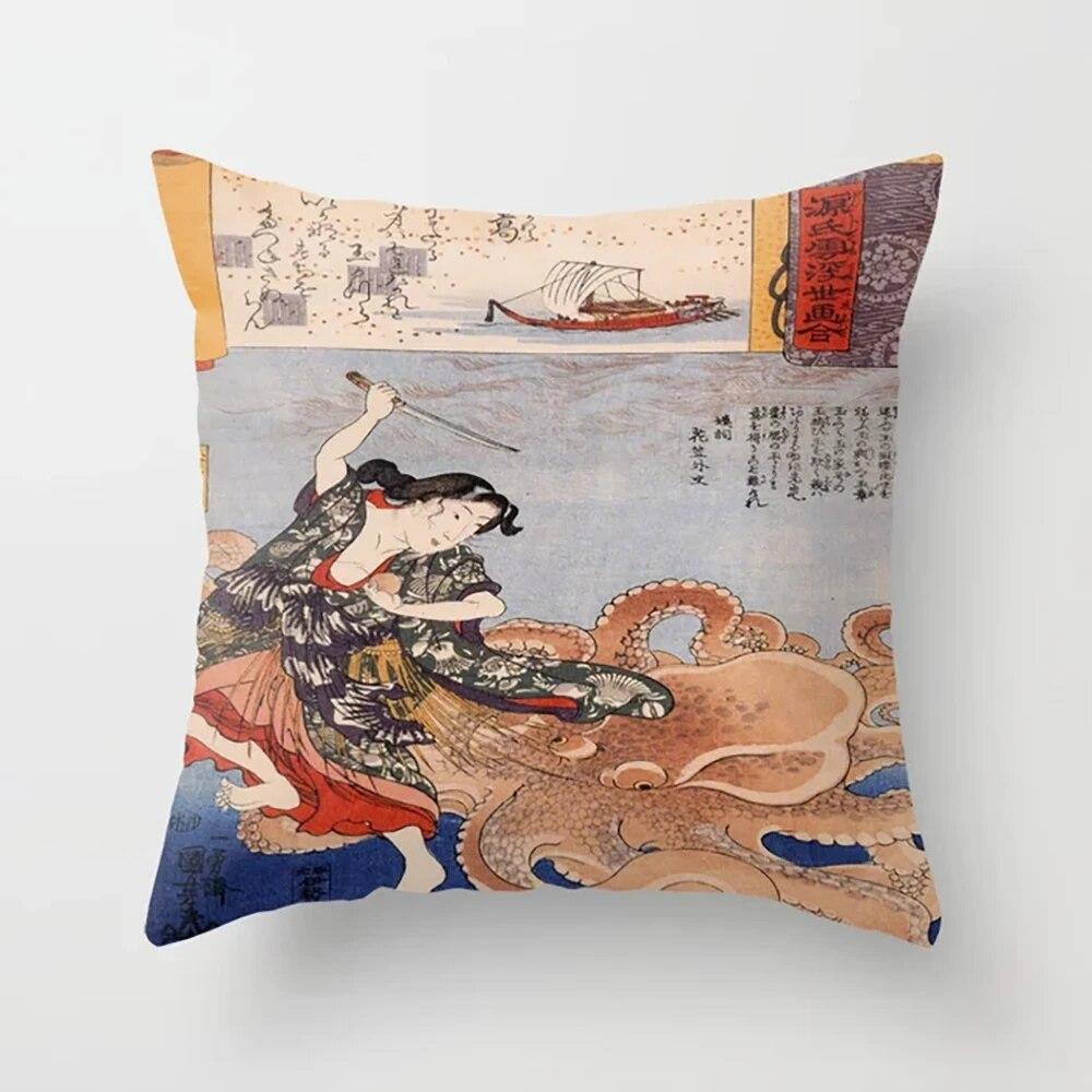 Cushion Covers Japanese Mythology Printed Pillow Cases for Bedroom Living Room Home Decor