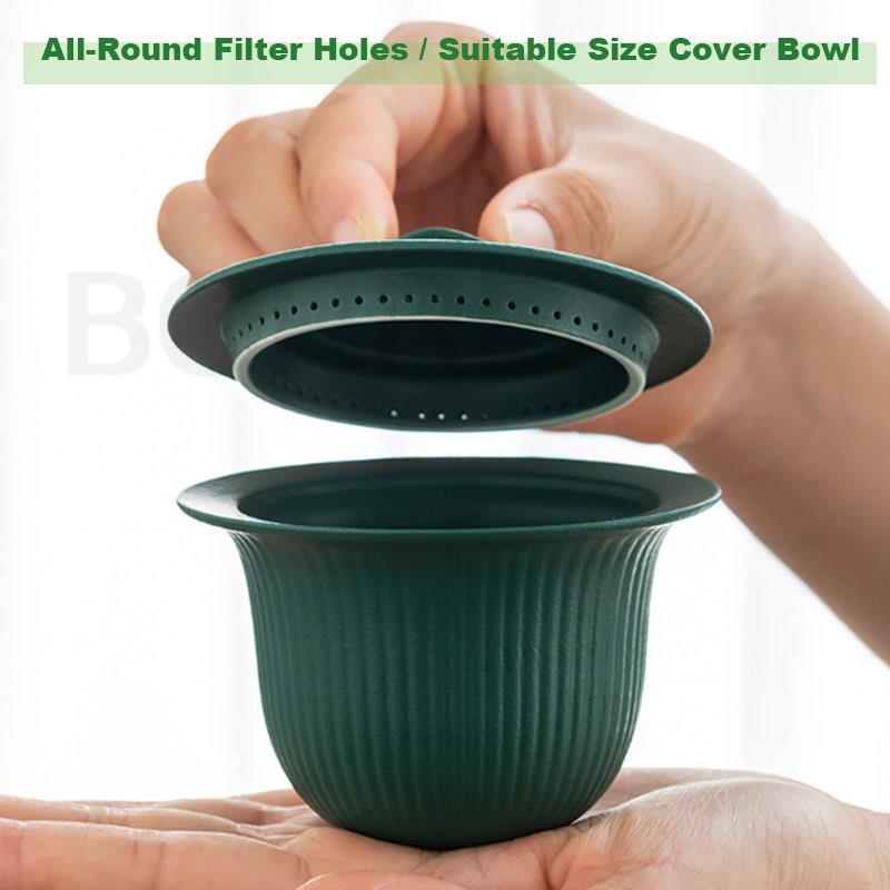 BORREY Tragbares Reise-Kung-Fu-Teekannen-Set aus Keramik, eine Kanne, zwei Tassen, Glas, Anti-Verbrühungs-Teeschüssel, Outdoor-Reise-Teeset, Tee-Handwerker