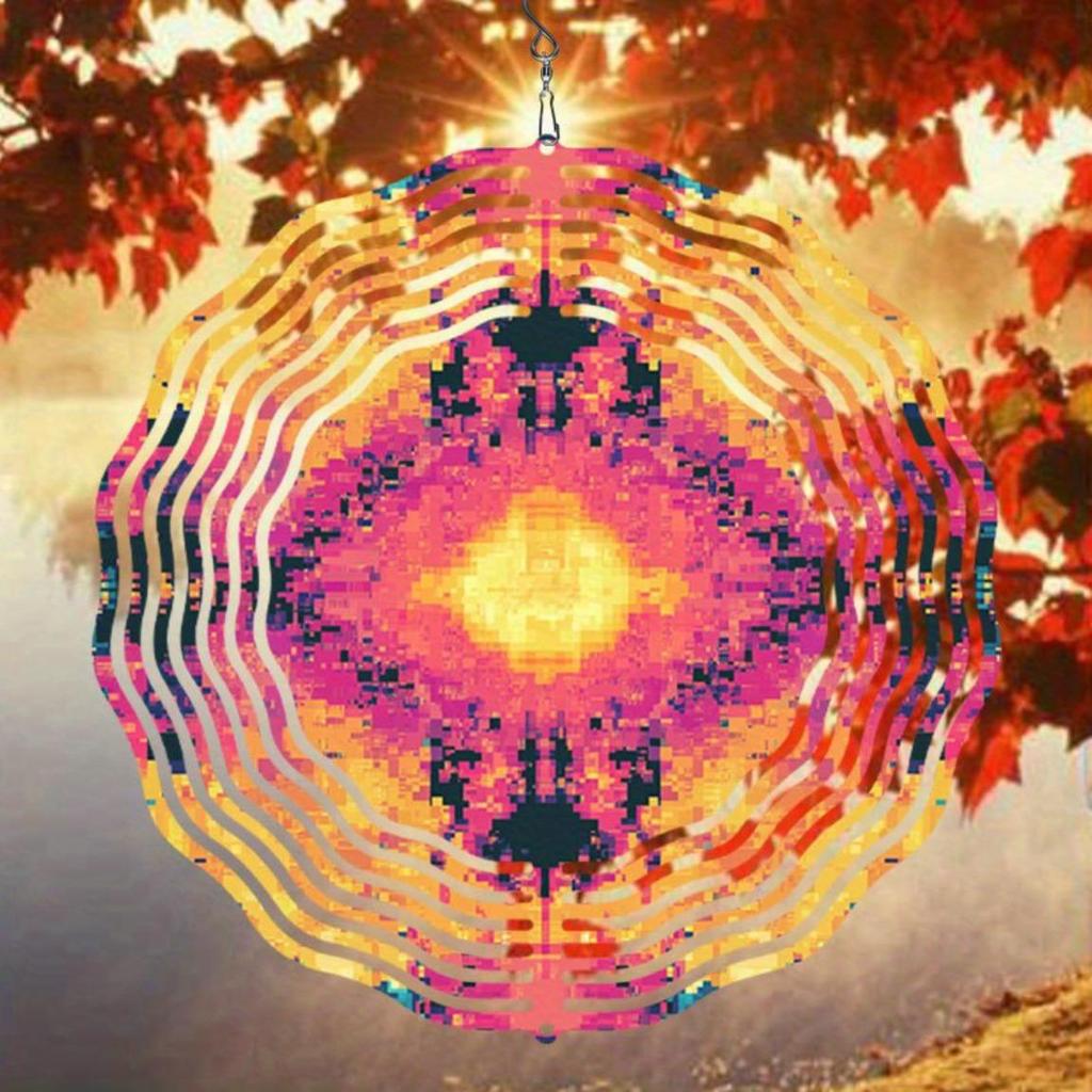 Vintage-Infinite Rotation Windmill – Pixel Mosaic Openwork Design with Neon Accents, Wind-Powered Outdoor Hanging Decor for Patio, Garden & Yard