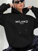 Milan Italian Polyester Men's Hoodie 100% Knitted Fabric Letter Printed Casual Long Sleeve Sweatshirt with Pocket