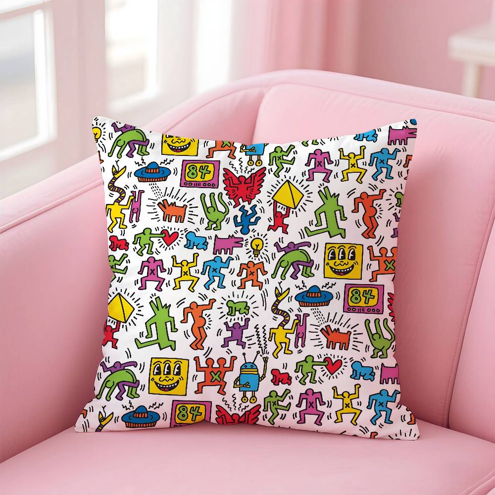 Funny K-Keith Haring Arthritis Print Pillow Case Anti-Dustmite Pillowcase Invisible Zipper Silky Short Plush Sofa Cushion Cover