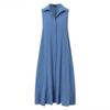 Collare Senza Maniche Cotone Lino Ampio Swing Abito Lungo per Abbigliamento da Donna Abiti Casual