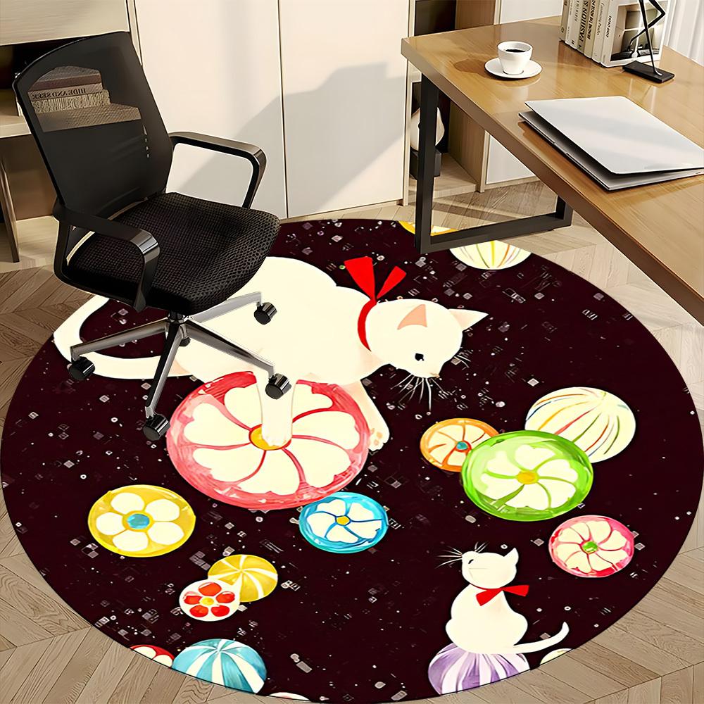 1pc Cats Flowers Office Round Area Rug, Under Office Chairs Bedroom Living Room Home Decor, Room Deco