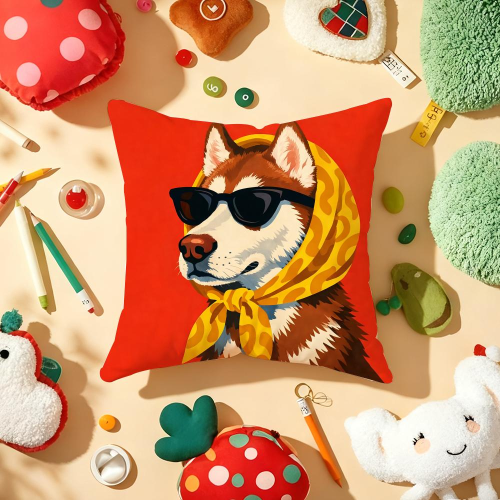 Dog Wearing A Hat Cushion Cover Plush Fabric Soft Double-Sided Printed Sofa Warm Winter Home Child Gift Pillow Case