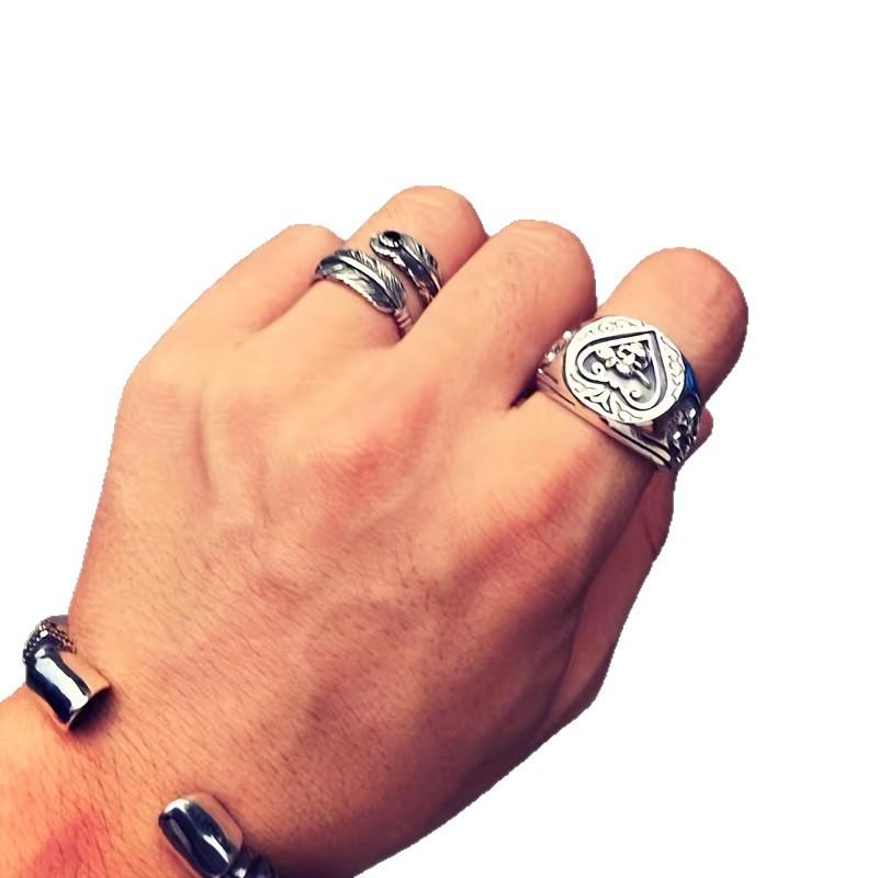Ace of Spades Ring Retro Trendy Opening Spades Skull Index Finger Hip-Hop Ring Ornament for Large Men