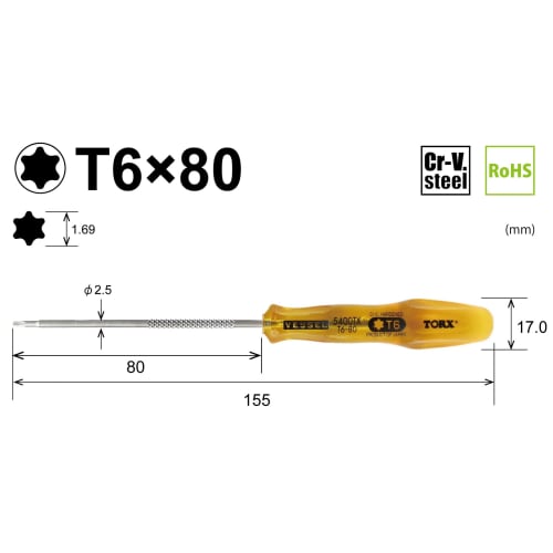 VESSEL Power Grip Torx Driver TORX T6ÁE0 5400TX