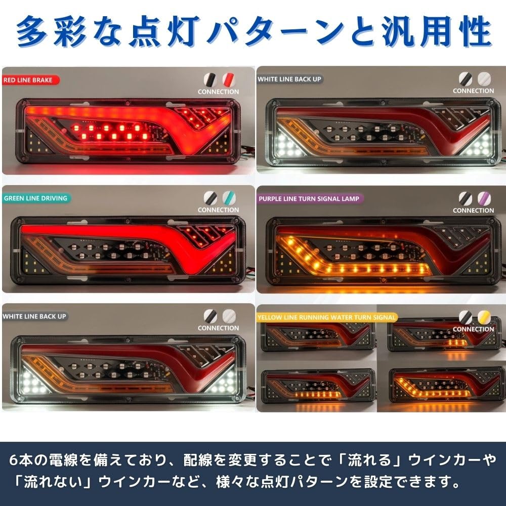 PLEAVIT Tail Lights for Trucks, 24V, Sequential Flowing LED Turn Signals, Universal IP67 Waterproof, Set of 1 (Left and Right)