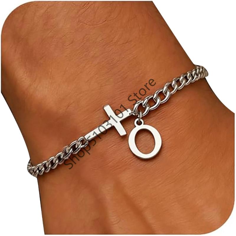 26 Letters Charm Bracelet Stainless Steel A-Z Handchain Adjustable Length for Women Girl Men Gift