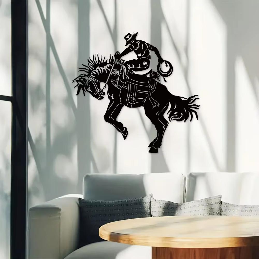 1pc Modern Bronc Rider Metal Wall Art - For Wildlife & Horse Lovers. Farmhouse Decor. Home Decor. Wall Hanging.