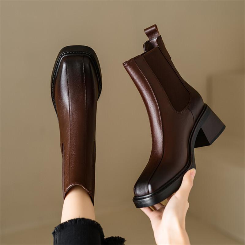 Fashion New Autumn Winter Genuine Leather Women Boot Fashion Boots Square Toe Chunky Heels Boots for Women High Heels Zapatos Mujer