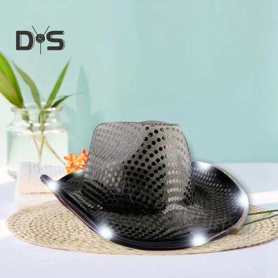 LED Light-Up Cowboy Hat Retro Western Style Luminous 5 Color Available Sunshade Sequin Cap Christmas Party Nightclubs Performance Photo Prop Cap