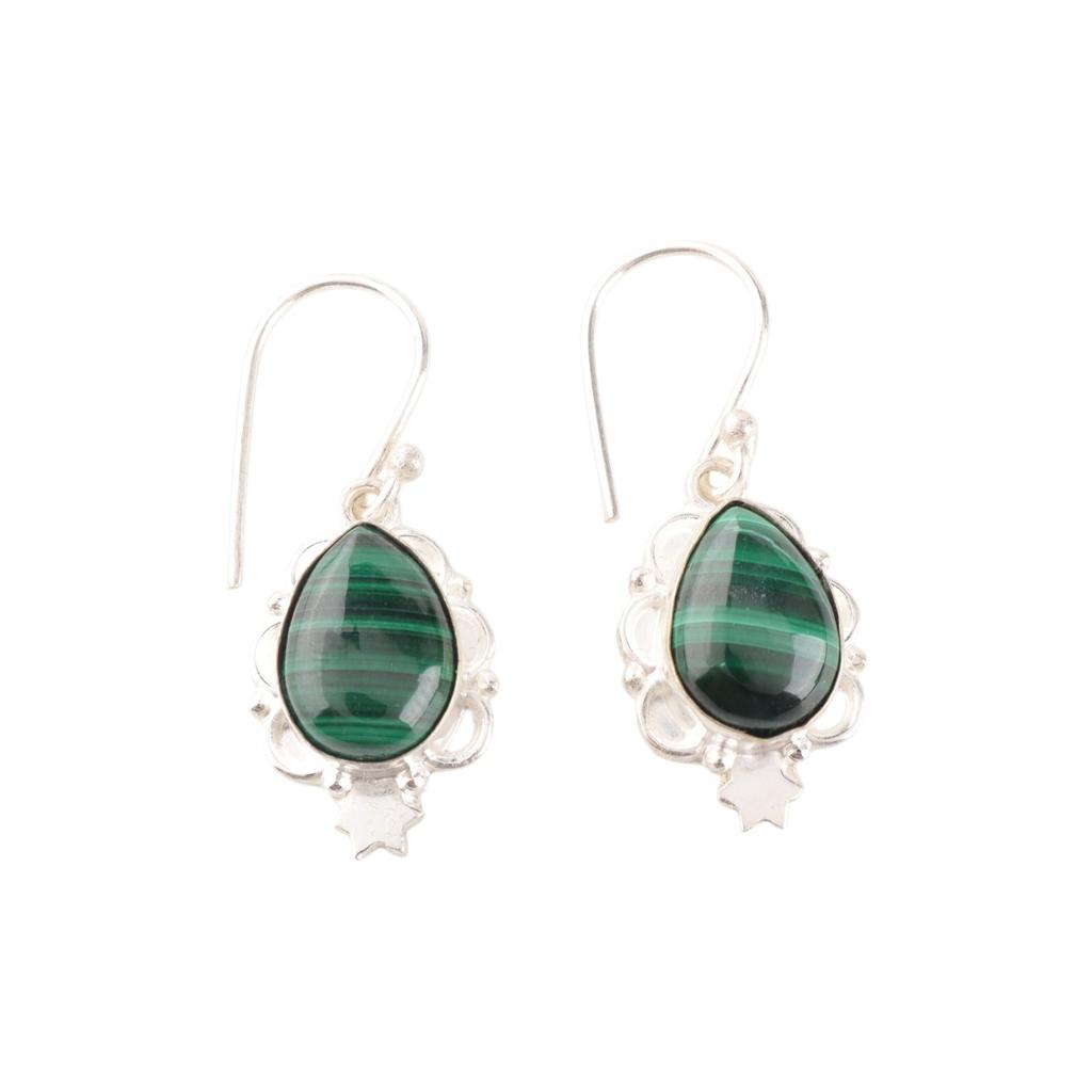 Malachite Gemstone 925 Fine Silver Jewelry Handmade Women Earrings 1.6" For Gift EE-163-28