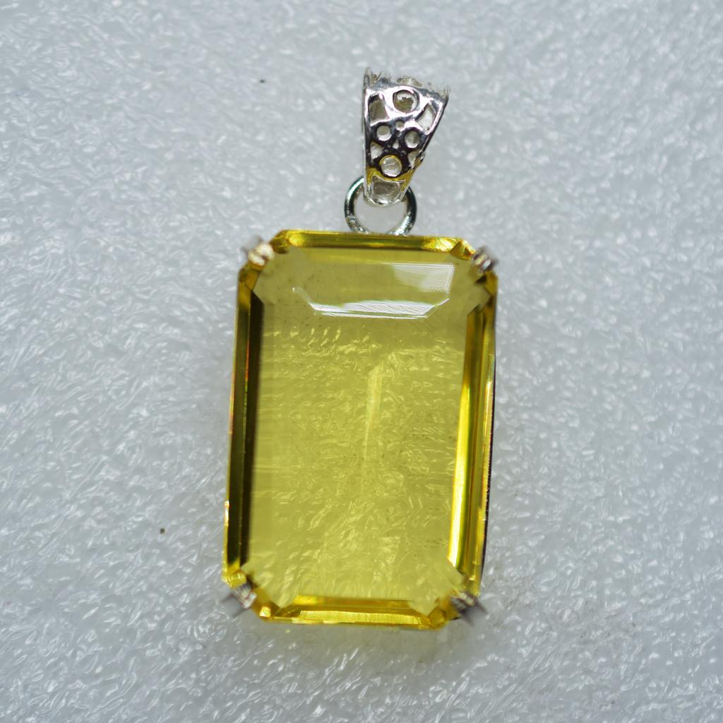 Colgante Topacio Amarillo Esmeralda 87.2 Ct Natural Plata de Ley 925 gemas CERTIFICADO my-388-k