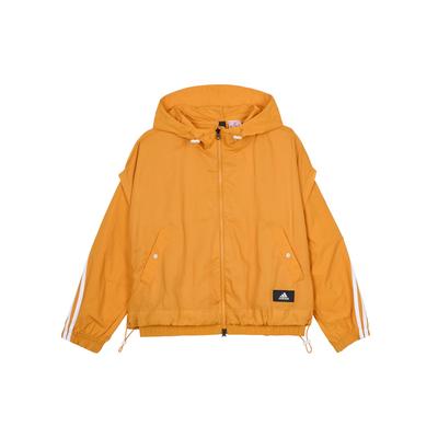 Giacca con Cappuccio e Zip a Righe Donna Giacche Giallo HA0813