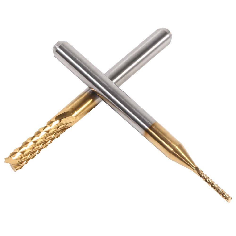 Hilitand Tungsten Carbide End Mills Titanium Coated Diameters 0.04 inch (1/1.5/2/2.5/3 mm) Set of 2 Each