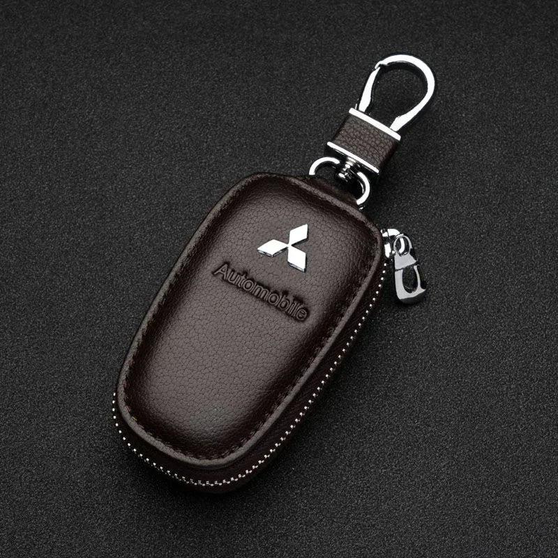 lcbk8 Leather Car Key Chain Protective Bag Case For Mitsubishi Ralliart ASX Eclipse Galant Mirage Montero EVO Xpander Accessories