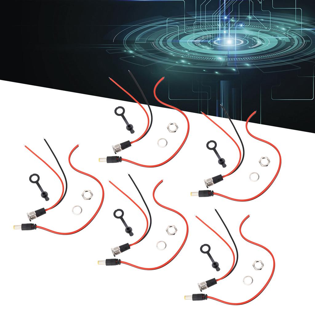 5 Sets 5.5x2.1mm 10A Power Jack Cord Socket Threaded Female Mount Connector Wire Adapter with Waterp