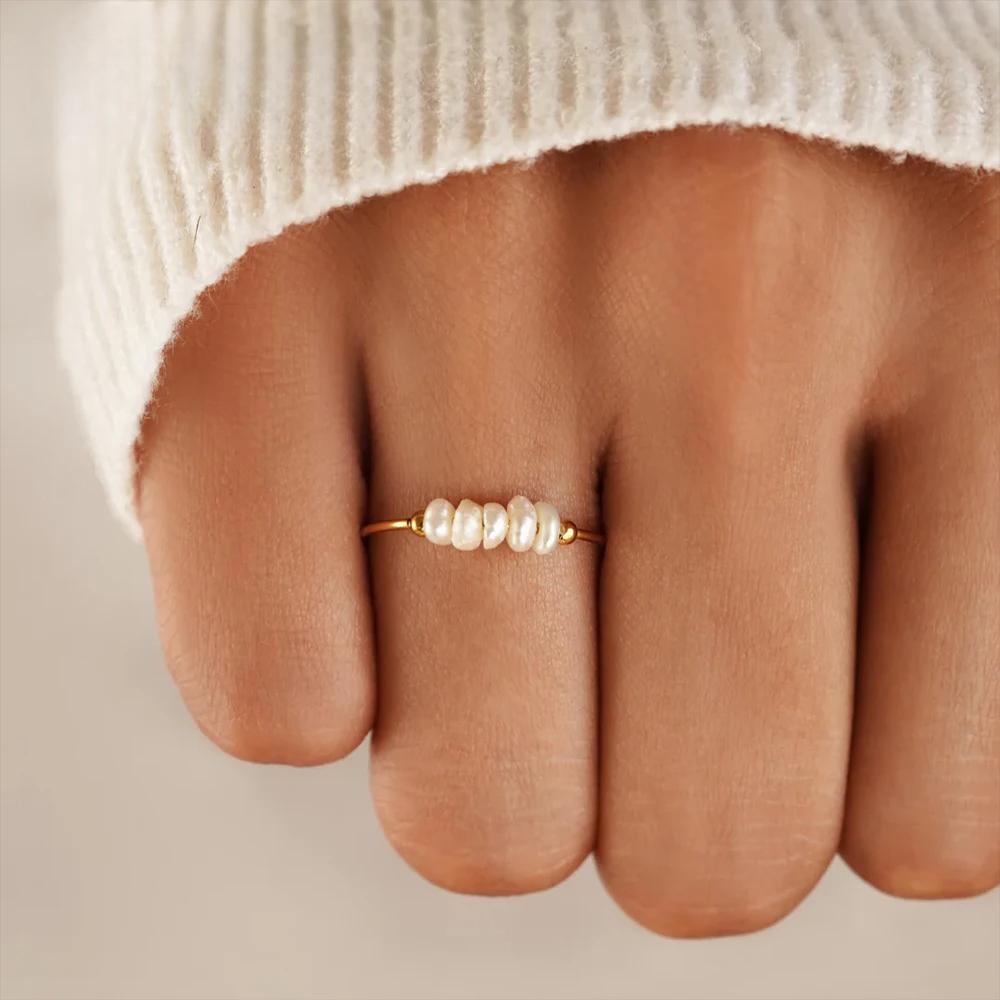 Fashion Freshwater Pearls High Quality Stainless Steel Gold-Plated Round Rings Holiday Jewelry Gifts