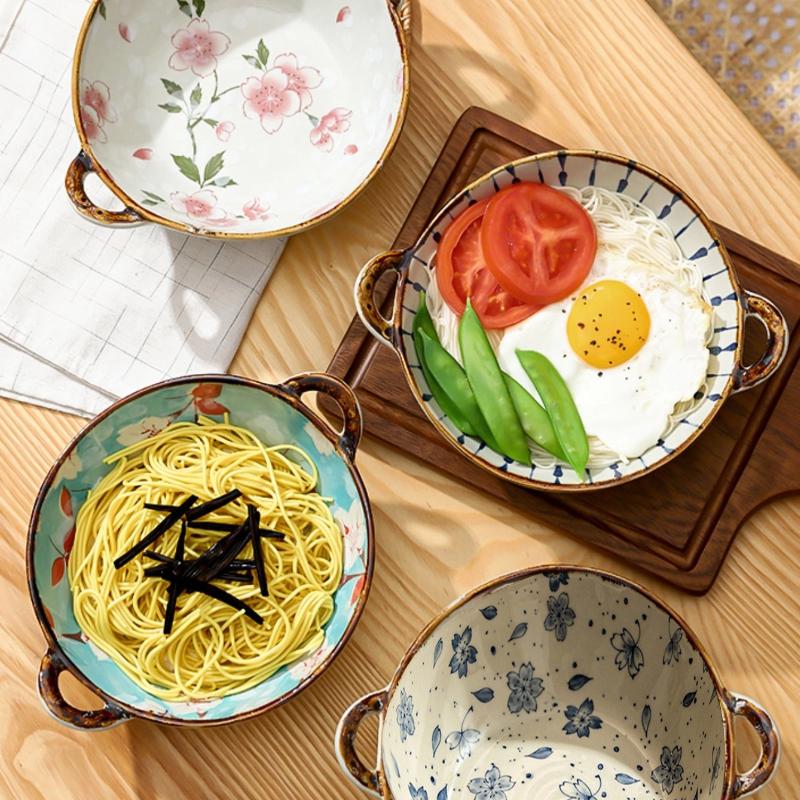 7.5-Inch Japanese Ceramic Noodle Bowl – Soup & Pasta Bowl with Handle, Microwave & Oven Safe